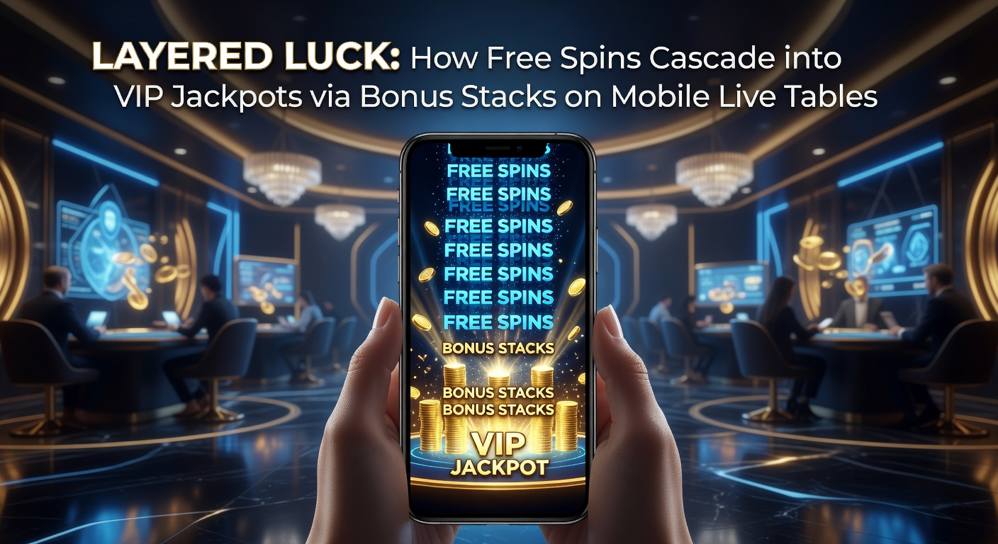 Dynamisches Screenshot eines mobilen Live-Tisches mit stapelnden Freispielen und aufblinkenden Bonus-Stacks, die zu einem VIP-Jackpot führen