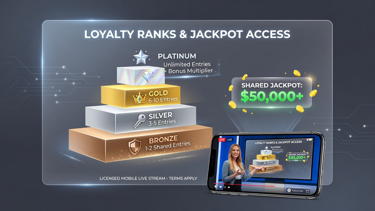 Visualisierung von Rang-basierten Jackpot-Einträgen in lizenzierten mobilen Live-Sessions